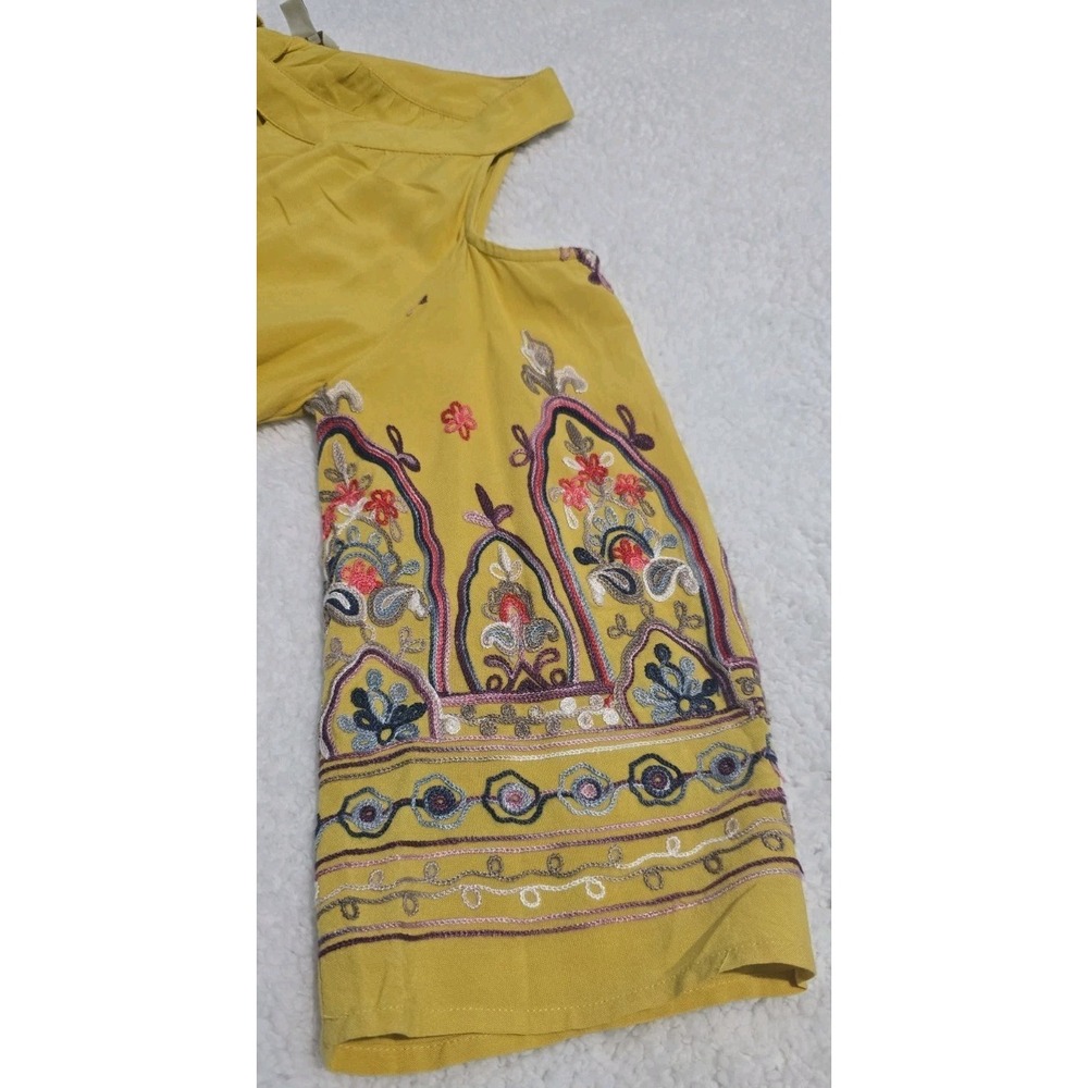 Cato Embroidered Dress Womens Size Medium Yellow Open Shoulder Boho Keyhole - Picture 5 of 8